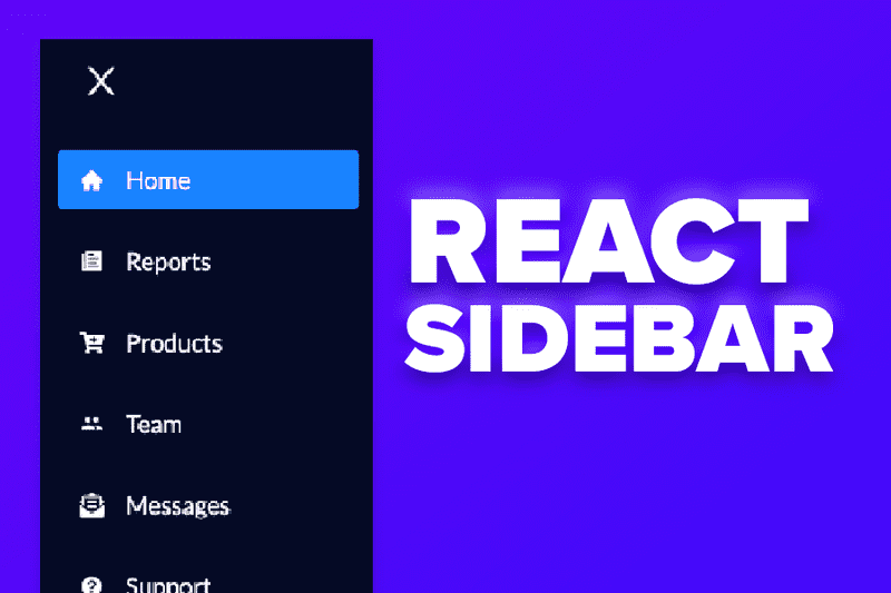 Picture of a React sidebar that is dark blue and sky blue